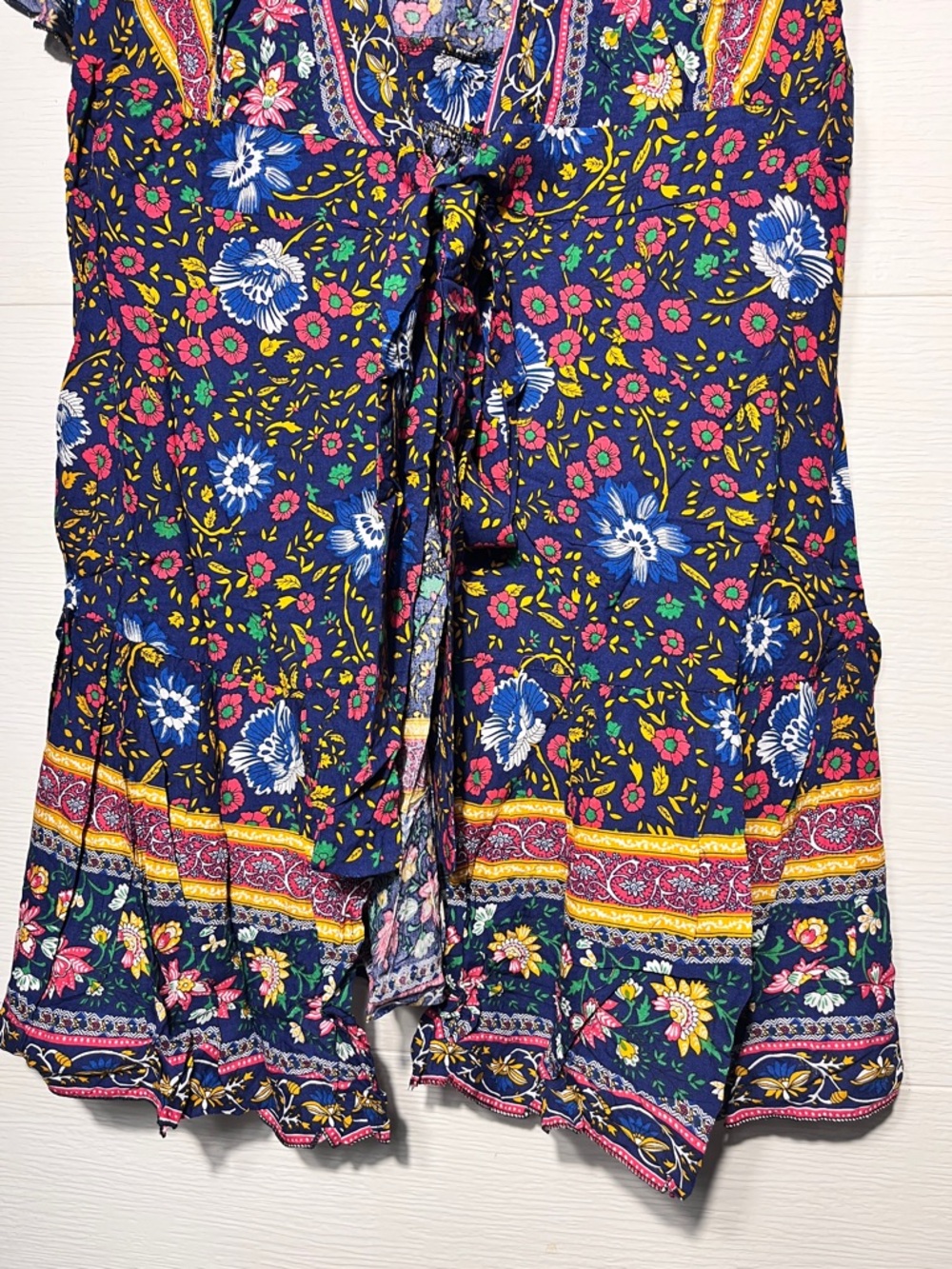 Boho Wrap Mini Dress Floral Cottagecore Festival Beach Lightweight Summer - Picture 4 of 5